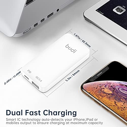 BUDI 33 W Ultra-Slim Travel Wall Charger – Dual USB Fast Charging Adapter for Mac Book, i Pad, i Phone, Samsung Galaxy & More – Compact Design with Advanced Safety Features for Effortless Device Charging