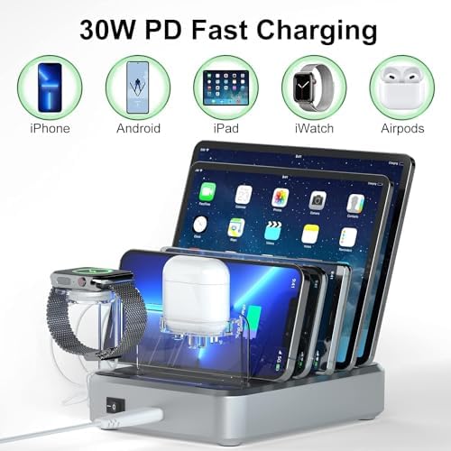 Ultra-Fast 6-Port Charging Hub – 100 W Multi-Device Power Station for i Phone, i Pad & Samsung – Triple PD USB-C Ports for Lightning Speed Charging – Compact, Modern Design with Advanced Safety Features – Perfect for Home Office Efficiency and Device Organization