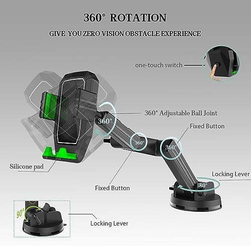 Ultimate Heavy Duty Phone Holder for Cars – Adjustable Long Arm with Anti-Shake Suction Cup – Universal Compatibility for All Phones & Vehicles – Enhanced Stability for Safe Navigation and Hands-Free Communication