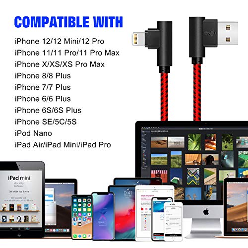 Revolutionize Your Gaming Setup with the 90 Degree 10 FT Heavy Duty i Phone Charger Cable – Ultimate Compatibility for i Phone Xs Max, XS, XR, 7, 7 Plus, X, 8, 8 Plus, 6 S, 6 S Plus, SE – Enhanced Durability & Fast Charging Performance in Black Red Design