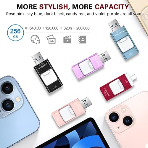 4-in-1 Rose Pink 256 GB Flash Drive for i Phone & i Pad – Versatile USB Type C Memory Stick for Seamless File Transfers Across Android, Computers & More – Enhanced Speed & Storage Solution for Photos, Videos, and Documents