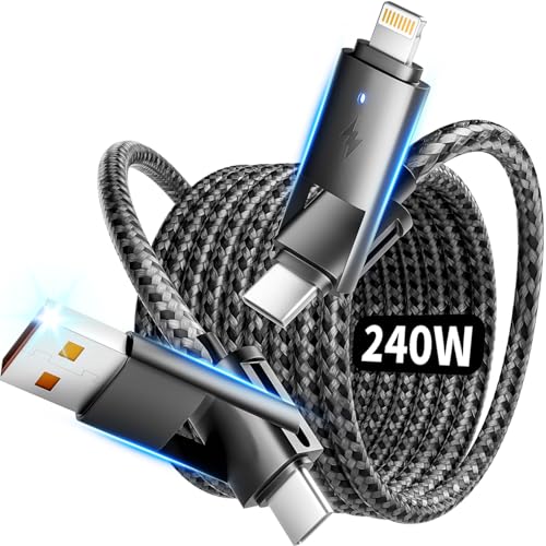 100 W USB C Multi Charging Cable: Versatile 3-in-1 Fast Charger with E-Mark Chip for Enhanced Safety – Includes Type C (100 W), Lightning (27 W), and Micro (15 W) Connectors – Perfect for Phones, Tablets, and Laptops – 5 FT Length for Unmatched Convenience