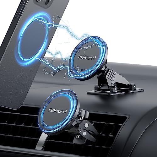 Magnetic Car Vent Mount 2-Pack for i Phone 12-16 & All Phones – PROfezzion Mag Safe Compatible Holder with Strong Metal Clip, Effortless Installation for Hands-Free Navigation and Calls, Sleek Design for Modern Vehicles – Ultimate Driving Convenience
