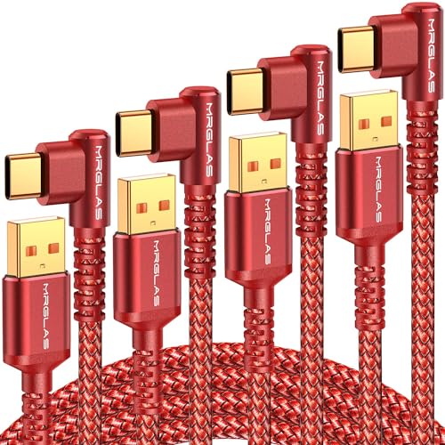 MRGLAS 3.2 A USB-C Charger Cable Pack – Versatile 4-Pack with Right Angle Design (10 FT, 6.6 FT, 3.3 FT, 1.6 FT) for Fast Charging i Phone 16/15, Samsung S10/S9, LG Smartphones – Durable Braided USB A to Type C Cords for Enhanced Performance and Compatibility