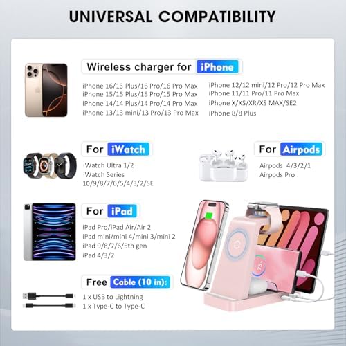 Revolutionize Your Charging Routine with the 5-in-1 Wireless Charging Station for i Phone – Fast, Efficient Dock for i Phone 16, 15, 14, 13, 12 Pro Max, Apple Watch, and Air Pods – Enhanced Compatibility, Intelligent Power Delivery, and Sleek Design for Clutter-Free Convenience