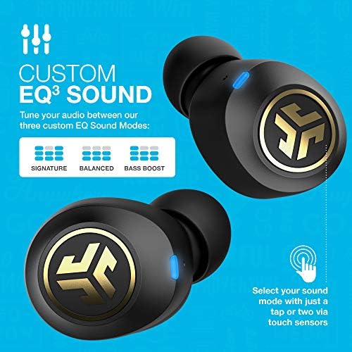Elevate Your Sound Experience with JLab JBuds Air Icon True Wireless Bluetooth Earbuds – IP55 Sweat Resistant, Black & Gold Finish, Enhanced Bluetooth 5.0 Connectivity, Stereo Calling, and 3 Custom EQ Settings for Personalized Audio Enjoyment