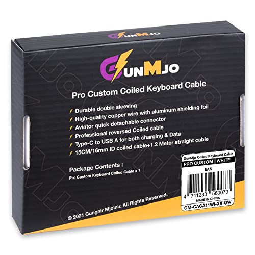 GUNMJO Pro Custom Coiled USB C Cable for Gaming Keyboards – Premium Double-Sleeved Mechanical Keyboard Accessory with Detachable Metal Aviator, 1.5 m USB-C to USB-A in Sleek Carbon Black – Ultimate Speed, Durability, and Aesthetic Upgrade for Gamers