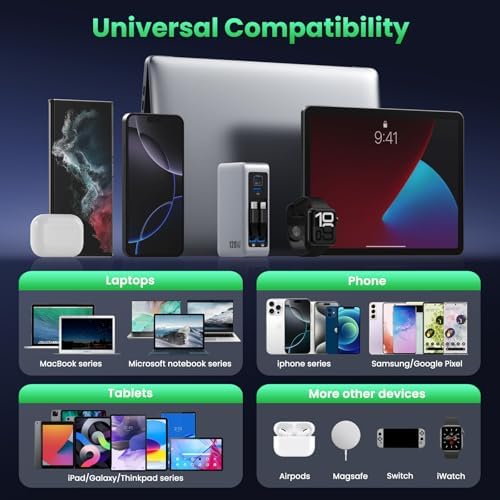 120 W Ga N IV USB-C Charger Station with Dual Retractable Cables – Fast Charging Wall Adapter for Mac Book, i Pad, i Phone 16/15/14, Galaxy S24 & Android Devices – Compact 4-in-1 Foldable Design for Effortless Travel and Enhanced Compatibility