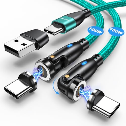 VAFOTON USB C Magnetic Charging Cable 100W (2Pack, 3.3ft/6ft), 9Pin Magnetic Charger Cable/360&180 Rotation Magnet Phone Charger/Type C Data Cable for Ma-Book/Pad Series, Samsung Galaxy – Enhanced Compatibility and Speed