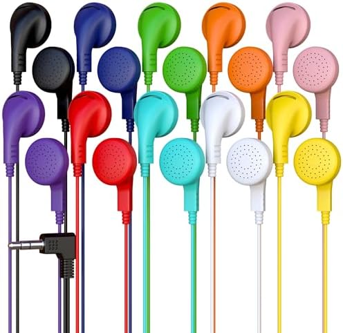 Affordable Bulk Wired Earbuds – 20 Pack In-Ear Headphones with 3.5 mm Jack for Classroom and Group Use, Tangle-Free 4 ft Cables, Comfortable Ergonomic Design for Extended Listening Sessions, Enhanced Compatibility for Smartphones and Laptops, Ideal Audio Solution for Students and Events