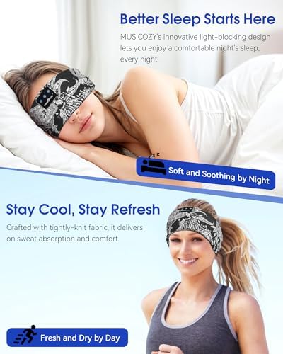 MUSICOZY Bluetooth 5.4 Sleep Headband – Ultra-Thin Stereo Earbuds for Uninterrupted Comfort and Performance, Sweat-Resistant for Active Lifestyles & Serenity (White Red) – Elevate Your Audio Experience with Innovative Design and Superior Sound Quality