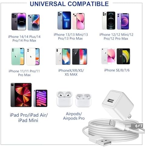Apple MFi Certified 10 ft Lightning Charger Cable – Dual Pack Fast Charging Cords with USB Wall Adapters for i Phone 14/13/12/11 Pro Max/SE/i Pad – Ultimate Convenience & Speed for All Lightning Devices