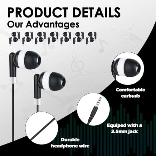 Vibrant 60-Pack Kids Earbuds – Durable Wired Earphones for Classroom Learning – Lightweight 3.5 mm Student Headphones Compatible with PCs, Chromebooks & Laptops – Colorful Design to Engage Young Minds – Ideal for Daily Educational Use