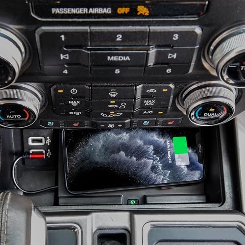 Streamlined Wireless Charging Solution for Ford F-150 (2018-2023) – Qi-Compatible Center Console Charger with USB-A & USB-C Ports for Enhanced Device Connectivity and Fast Charging Performance, Perfect for On-the-Go Power Needs