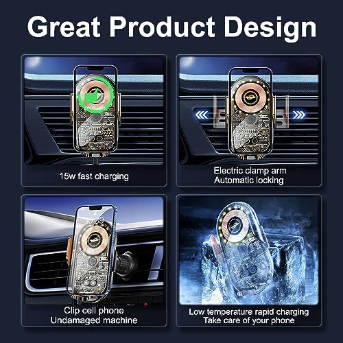 15 W Qi Fast Wireless Car Charger Mount with Auto Clamp – Universal Phone Holder for 4.7-7.2 Inch Devices – Effortless Charging & Enhanced Compatibility for i Phone and Samsung Users