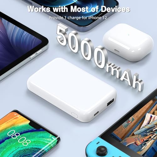 Mag Safe Wireless Power Bank – 5000 m Ah Slim Magnetic Charger for i Phone 16/15/14/13 Series & Samsung – Multi-Device Fast Charging with USB-C & A Ports – Lightweight Travel Essential with Safety Protection – Effortless Gaming & Photography Power Solution