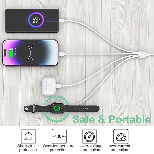 Ultimate 6-in-1 Travel USB C Charging Cable for Apple Devices – Fast Charge i Watch, i Phone, and i Pad with Versatile 3 M Type C & USB A Adapter Combo for Series 8, 7, 6, 5, 4, 3, 2, SE – Lightweight, Durable, and Perfect for On-the-Go Charging