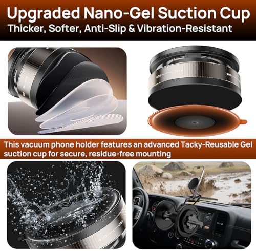 Revolutionary Mag Safe-Compatible 360° Rotating Nano Gel Suction Phone Holder – Premium Dashboard Mount for i Phone 16 & 16 Pro Max, Adjustable Magnetic Stand for Ultimate Hands-Free Navigation & Effortless Viewing Experience