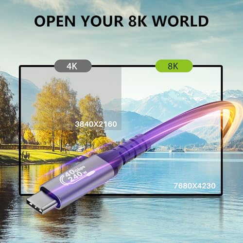 Ultra-Fast Coaxial USB 4 Cable 4 FT with 90-Degree Connector – Experience 40 Gbps Data Transfer, 8 K/5 K Video at 60 Hz, and 240 W Power Delivery – Ideal for Mac Book, i Phone 16/15, SSDs, Thunderbolt 4 & More – Enhanced Durability and Compatibility for Ultimate Performance