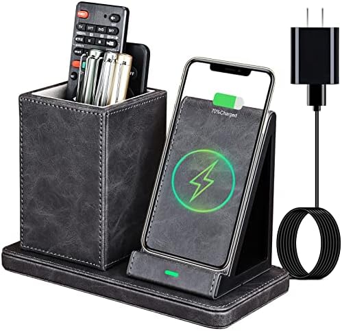 Elegant Wireless Charging Station & Desk Organizer for i Phone 13/12/11 Series – Fast Qi-Certified Charger with Leather Finish, Anti-Slip Design & Compact Storage Solution for Home or Office – Elevate Your Workspace Efficiency
