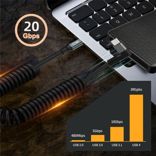 Revolutionary xiwai USB4 Type-C Male to Male Extension Cable – 20 Gbps Data Transfer with 100 W Power Delivery, 8 K Video Output, Coiled Design for Maximum Space Efficiency, and Angled Connector for Seamless Access in Compact Areas – Perfect for Laptops, Tablets, and Modern Tech Environments