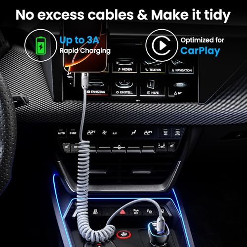 Coiled USB A to USB C 2Pack 3FT Braided Retractable Fast Charging Cable for Car, Compatible with iPhone 16/15 Pro Max/Galaxy S24/S23/S22, Supports Car Play & Android Auto-Black – Enhanced Compatibility and Speed