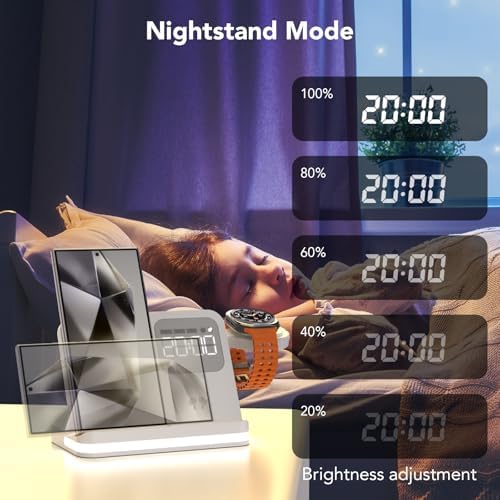 Revolutionize Your Charging Routine with the 4 in 1 Wireless Charging Station Featuring Integrated Alarm Clock – Fast, Reliable Charging for Galaxy Watch 7/Ultra/FE/6 Pro, Galaxy S25/Ultra/S25+/S24/S23/Note 20/Z Flip 7/6/5 Fold 6 & Galaxy Buds 3/2/Pro – Space-Saving Design for Multiple Devices, Enhanced Compatibility & Speed