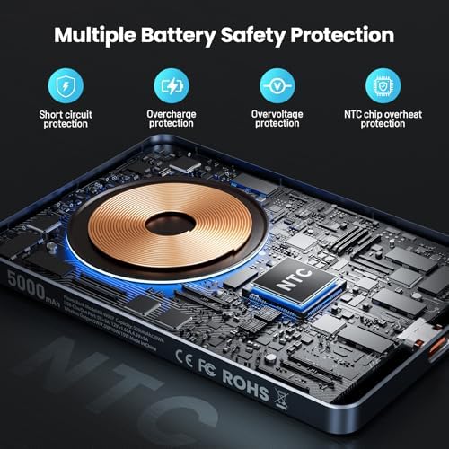 Ultra-Slim 5000 m Ah Magnetic Power Bank with Built-In USB-C Cable – 22.5 W Fast Charging Solution for i Phone 16/15/14/13, Samsung Galaxy, and Android Devices – Lightweight Design, Smart Thermal Regulation, and Universal Compatibility for Effortless On-the-Go Charging