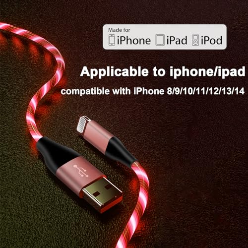 Illuminate Your Charging Experience: 6 ft LED Light-Up MFi Certified i Phone Charger Cable – Fast Charging for i Phone 14, 13, 12, 11 Pro Max, XR, X, SE, 8 Plus, i Pad & i Pod (Vibrant Purple) – Stylish, Durable, and Convenient Performance