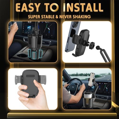 Universal Car Phone Holder and Cup Holder Expander – 2 in 1 Adjustable Mount with 360° Rotation for Safe Hands-Free Navigation – Compatible with All Smartphone Models – Effortless Installation and Durable Design for Enhanced Driving Comfort