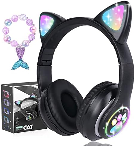 Playful Wireless Cat Ear Headphones for Kids – Bluetooth Audio with LED Lights, Foldable Design & Built-in Microphone for Gaming and Travel – Ultimate Gift for Trendy Young Girls