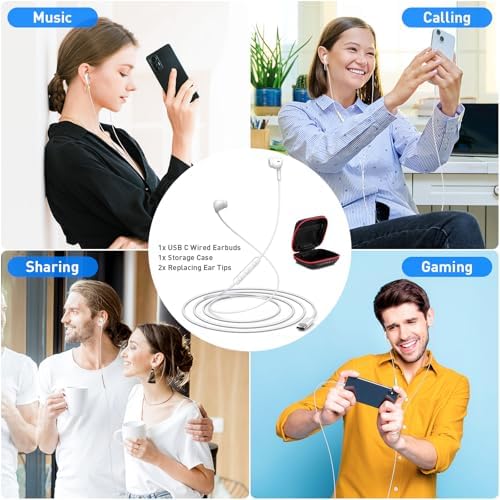 Elevate Your Audio Experience with Premium USB C Wired Earbuds for Apple & Android – Superior Hi-Fi Stereo Sound, In-Line Microphone, and Quick Volume Control – Perfectly Compatible with i Phone 16 Pro Plus, Google Pixel 8/7/6 A/5, and Samsung S24/S23/S22/S21 – Ergonomically Designed for All-Day Comfort and Unmatched Clarity in Music and Calls