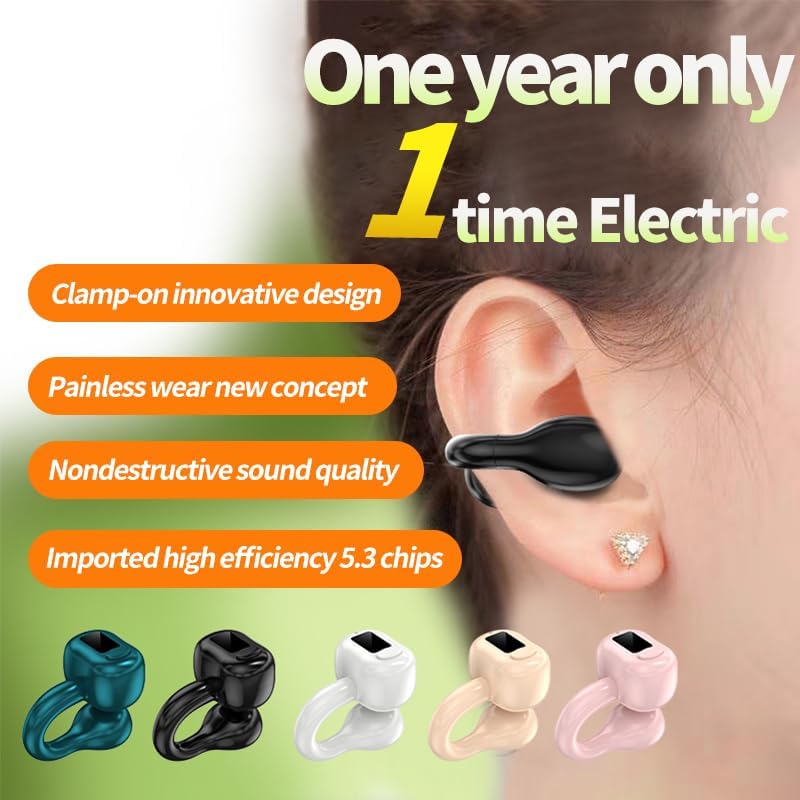 Next-Gen Bluetooth 5.3 Sport Ear Clip Headphones – Open Ear Design with IPX5 Waterproofing, Advanced Noise-Canceling Wireless Earbuds Featuring Battery Life Indicator, Ideal for Fitness Enthusiasts and Cross-Platform Compatibility with Android/i OS Devices