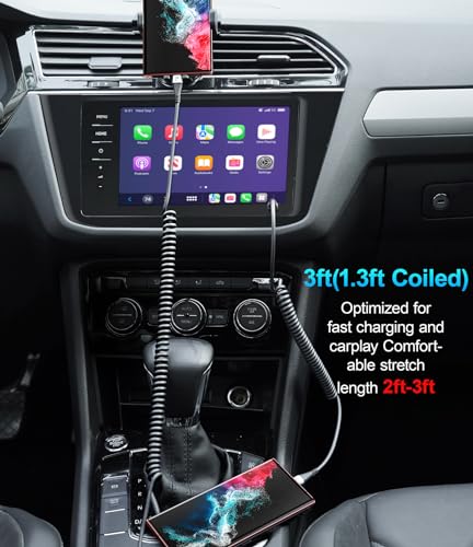 USB C to C 100W 3ft, 2Pack Coiled USB C Charger Cable for Car, Short Type C USBC Fast Charging Cable for iPhone 16/15/Pro/Plus/Pro Max/Samsung Galaxy S23, Compatible All Type C Devices – Enhanced Compatibility and Speed