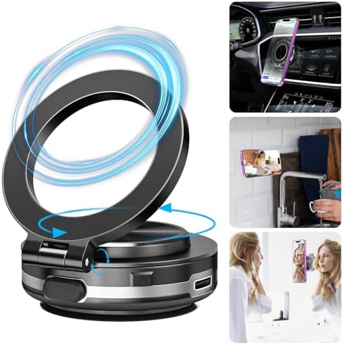 Revolutionize Your Driving with the AICase Magnetic Phone Holder – 360° Rotatable Electric Suction Cup Mount for i Phone & Android, Mag Safe Compatible with Adhesive Pad for Uneven Surfaces – Ultimate Stability & Hands-Free Convenience