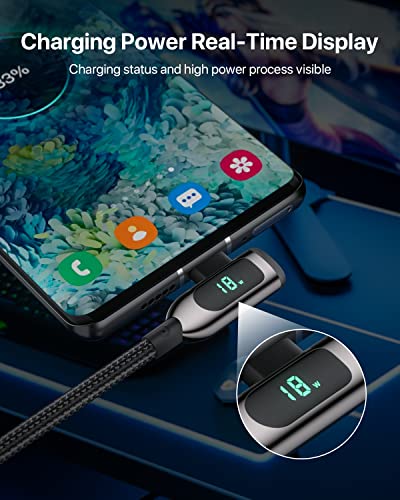 SOOPII 100 W Fast Charging Right Angle USB C to USB C Cable – 6.6 FT Zinc Alloy Braided with LED Display for Enhanced Performance, Compatible with i Phone 16/15, i Pad Air/Pro, Mac Book Pro, Samsung Galaxy S23/S22/S10, Google Pixel & LG Smartphones – Ideal for Gaming & Multitasking