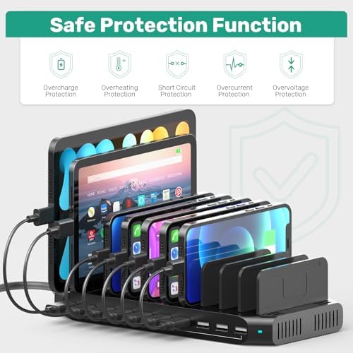 Ultimate 10-Port USB Charging Station with QC3.0 – 60 W Multi Charger Hub for Tablets & Smartphones, Customizable Dividers for Organized Power Management, Fast Charging Technology for Home & Office Use