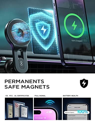 LISEN 15 W Mag Safe Car Mount Charger – Ultra-Fast Magnetic Wireless Phone Holder for i Phone 12-16 & Samsung Devices – Secure Vent Installation, Effortless Navigation & Sleek Design for Modern Drivers – Essential Fast Charging Accessory for On-the-Go Lifestyles
