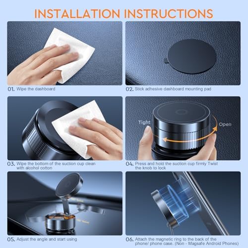 Vacuum Magnetic Phone Holder, 2025 Upgrated Vacuum Magnetic Phone Stand, Suction Cup Phone Mount, 360 Rotary, Folding Swivel Stand, Vacuum Suction Phone Holder for Car Mirror Gym Shower, Black – Enhanced Compatibility and Speed