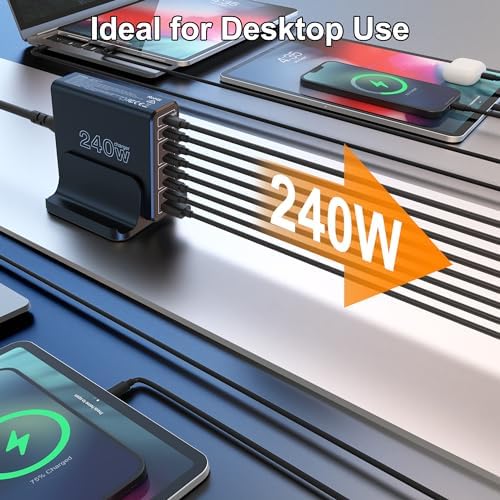 URVNS 240 W USB-C Multiport Charger: Compact 8-Port Fast Charging Station with Ga N Technology for Laptops, i Phones, and More – Universal Compatibility and Enhanced Power Delivery for On-the-Go Users