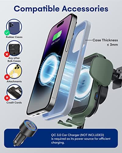 Zee Hoo 15 W Fast Wireless Car Charger with Auto-Clamping Phone Holder – Effortless One-Handed Operation for i Phone 15/14/13/12/11 Pro Max, Qi-Enabled Charging Mount in Sleek Black for Optimal Driving Convenience and Seamless Integration