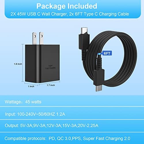 Ultra-Fast 45 W Samsung USB-C Wall Charger & 6 FT Cable – Superior Charging Solution for Galaxy S23, S22 Ultra, Note 20 & More – Compact, High-Power Design with Enhanced Safety Features for On-the-Go Convenience
