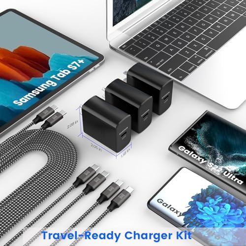 Dual-Pack 45 W Super Fast USB-C Charger with 6.6 ft Cables – Optimized PD/PPS Wall Charging Block for Samsung Galaxy S25/S24/S23 Ultra and Tab S8 – High-Efficiency Charging Solution for Home and Office Use
