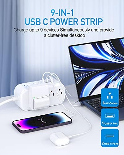 10 FT USB C Surge Protector Power Strip with 6 AC Outlets & 3 Fast Charging USB Ports – Ideal Travel Charging Station with Overload Protection, Flat Plug Design, and Wall Mount Capability for Home Office & Dorm Use – 1875 W/15 A Enhanced Safety & Speed