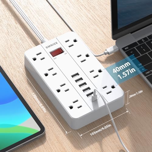 Ultimate Power Strip Surge Protector with USB-C – 8 Spacious Outlets & 6 Fast-Charging USB Ports – 5 ft Wall-Mountable Extension Cord for Phones, Tablets, Laptops, and Multiple Devices – Enhanced Safety & Efficiency for Home and Office Use