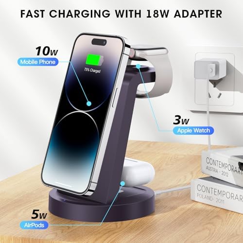 Sleek 3-in-1 Wireless Charging Station for i Phone & Apple Watch – Fast Charging Dock for Air Pods 11-16, Pro Max Models – Stylish Rose Finish & Space-Saving Design for Efficient Device Organization