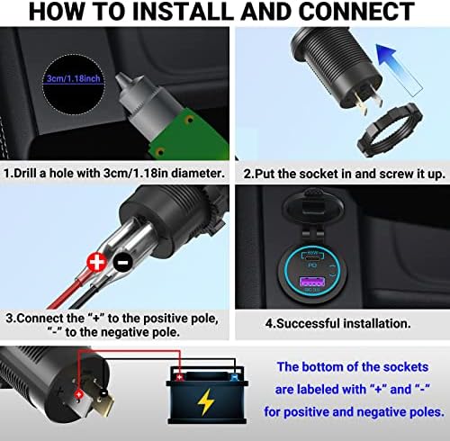 OUFFUN 65 W PD Car Charger: Ultimate 12 V USB Outlet with 83 W Power for Rapid Laptop & Smartphone Charging – Waterproof, Energy-Saving Switch, Ideal for RV, Marine, Motorcycle, Truck & Golf Cart