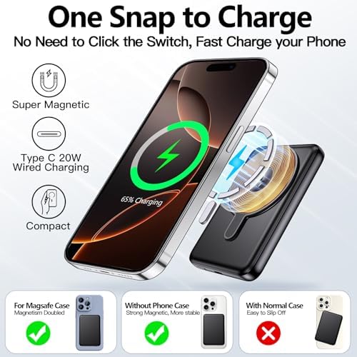 Kurdene Ultra Slim 3-in-1 Wireless Portable Charger – 5000 m Ah Magnetic Power Bank for Fast Charging i Phone 16/15/14/13/12, Apple Watch & Air Pods – Sleek Black Design for Ultimate Portability and Efficiency