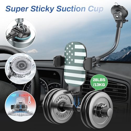 OQTIQ 13-Inch Gooseneck Car Phone Mount – Versatile Windshield & Dashboard Holder with Robust Suction Cup, Anti-Shake Stabilization, Effortless One-Button Release – Universal Compatibility for i Phone 16/15/14 and All Smartphones – Streamline Navigation and Communication While Driving