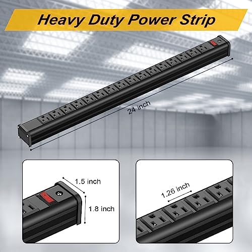 Maximize Workspace Efficiency with the 16 Outlet Heavy-Duty Power Strip – Metal Wall Mount Surge Protector, 10 FT Cord for Industrial Use – ETL Certified for Safety, Versatile Connectivity, and Robust Performance